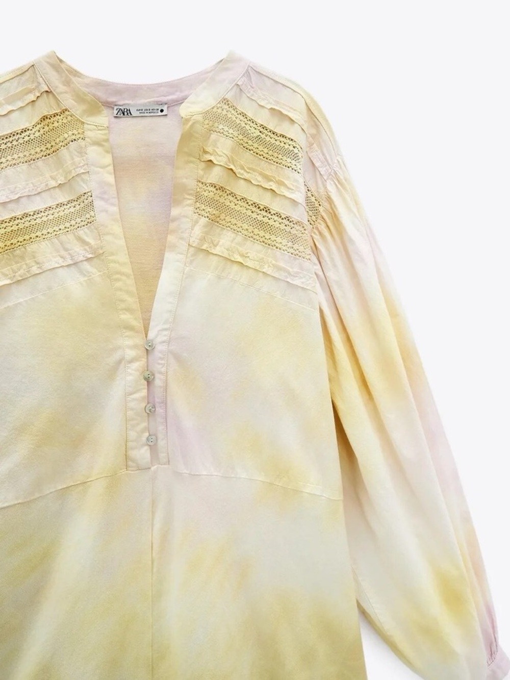 Zara Tie Dye Cotton Romper Boho Puff Sleeve Button Front Size S - Picture 10 of 12